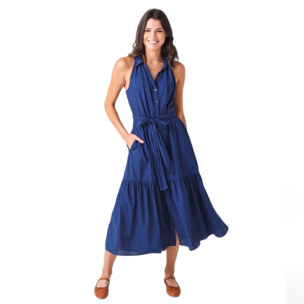 Xirena Finley Button Down Tiered Midi Dress Size L